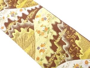 山並に蝶・花模様織出し袋帯